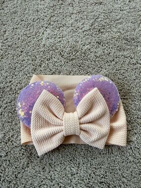 Minnie Mouse Sequin Ear Bow Headband for Baby